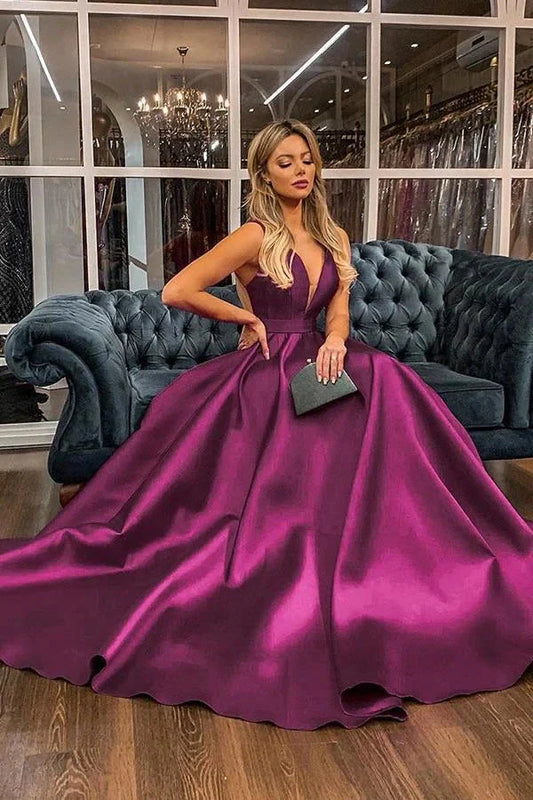 Gorgeous Purple V-Neck Sleeveless Long Evening Dress