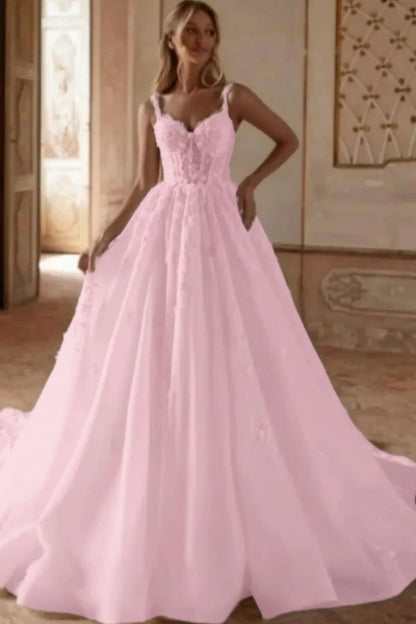 Gorgeous Tulle Lace Aline Wedding Dress Sweetheart with Chapel Train