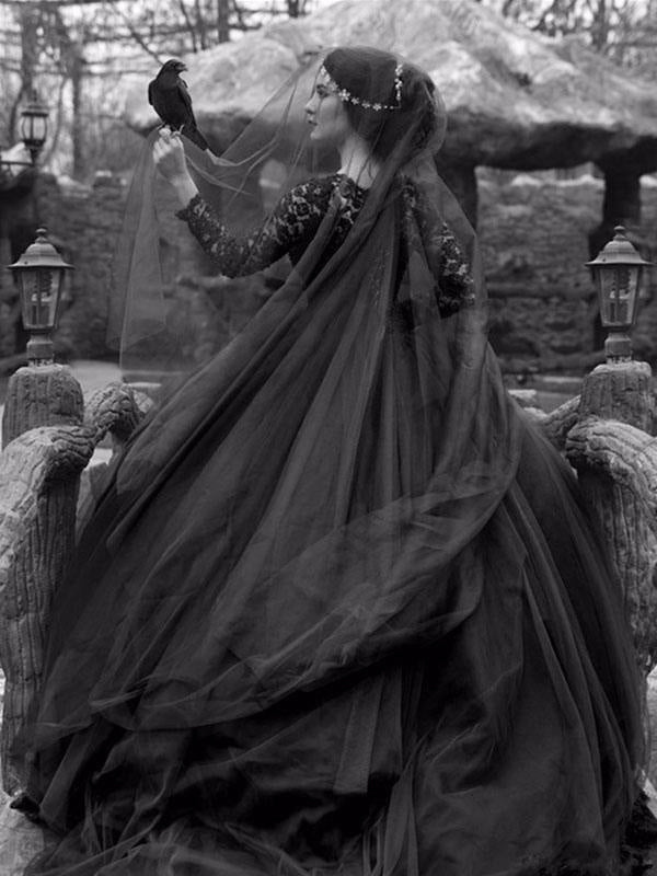 Gothic Wedding Dresses Princess Long Sleeves Lace Taffeta Vintage Bridal Gown