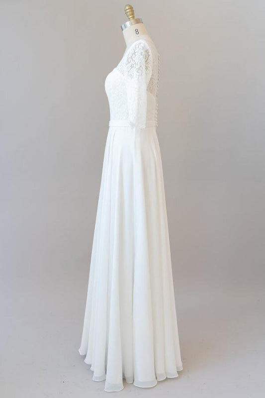 Graceful Lace Chiffon Floor Length Wedding Dress