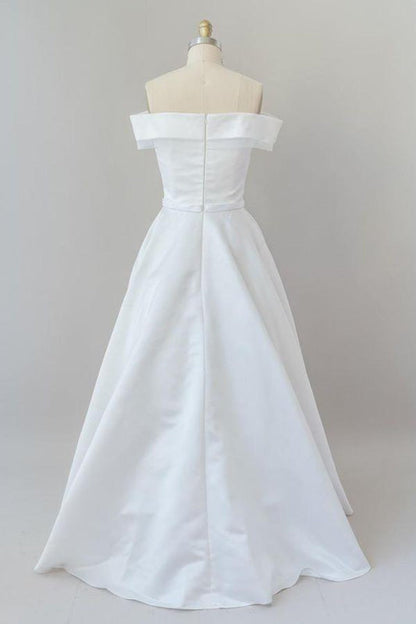 Graceful Off Shoulder Satin Ball Gown Wedding Dress