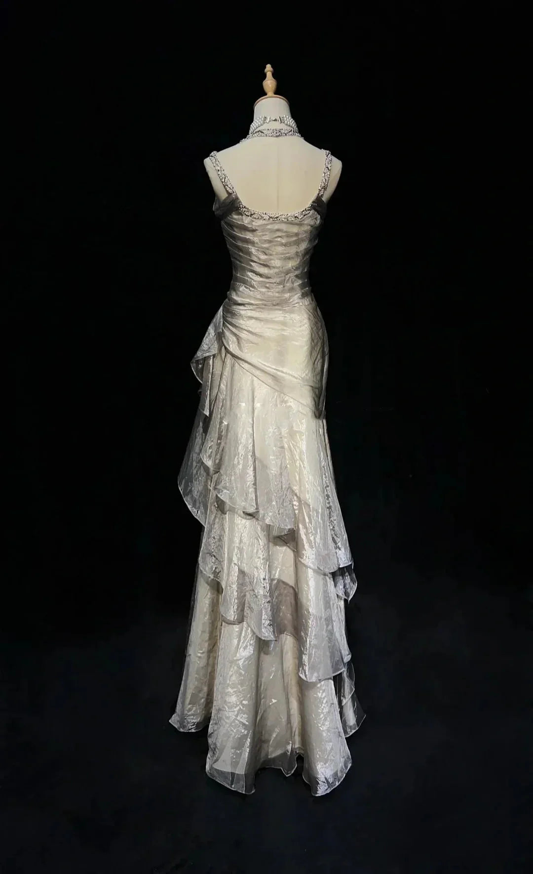 Unique Long Prom Dresses Ruffle Mermaid Formal Evening Gowns