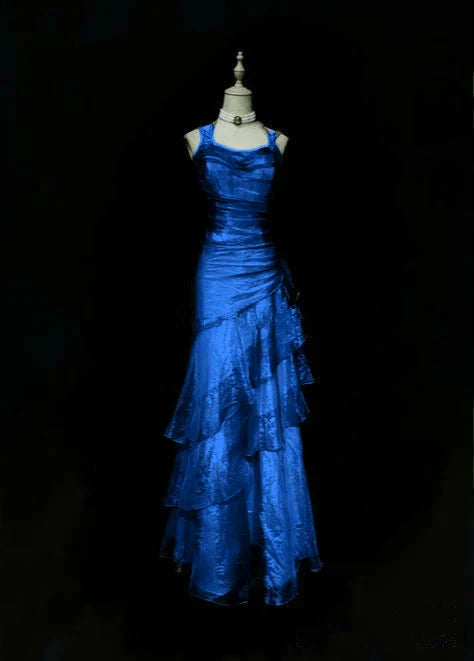 Unique Long Prom Dresses Ruffle Mermaid Formal Evening Gowns