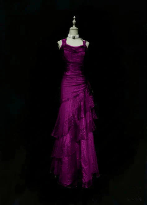 Unique Long Prom Dresses Ruffle Mermaid Formal Evening Gowns