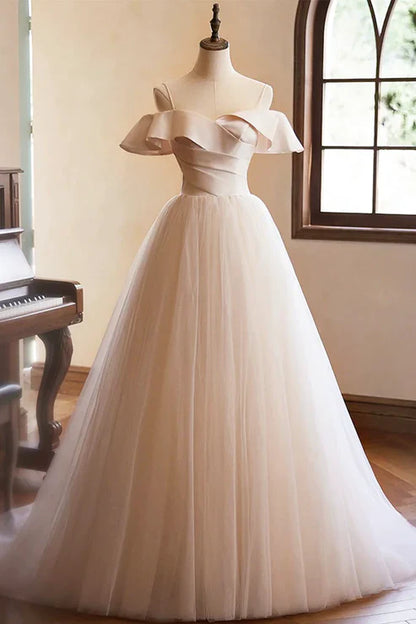 A-Line Sleeveless Backless Spaghetti Straps Floor Length Evening Dresses Prom Dress