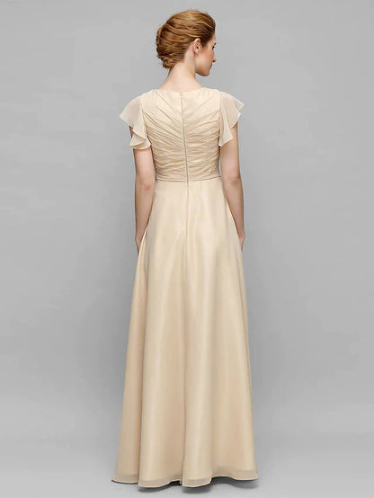 Sheath / Column Mother of the Bride Dress Plus Size Elegant V Neck Floor Length Chiffon Sleeveless with Criss Cross Appliques