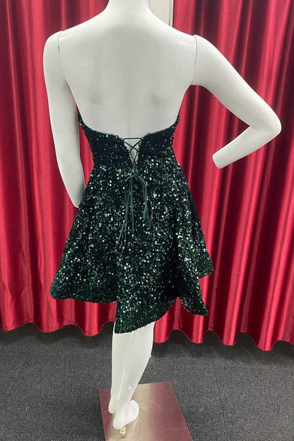 Dark Green Sequin Sweetheart A-Line Short Homecoming Dress
