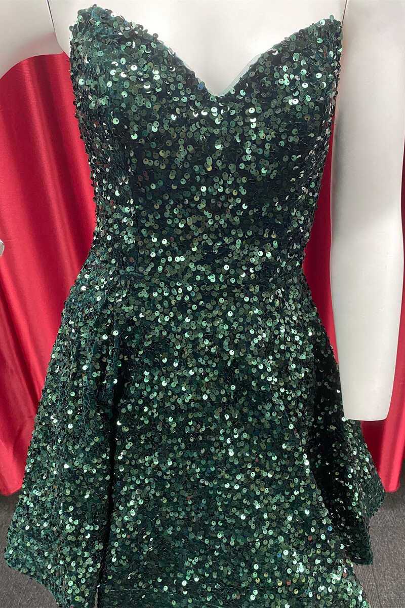 Dark Green Sequin Sweetheart A-Line Short Homecoming Dress
