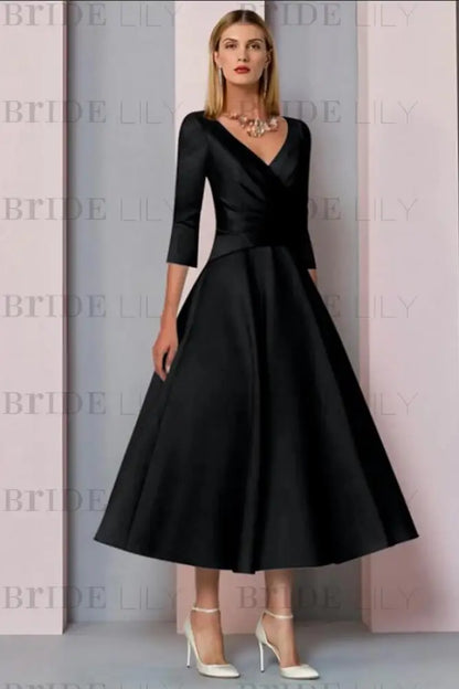 Half Sleeves Satin Wedding Guest Dress Ankle Length Mother of the Bride Dress