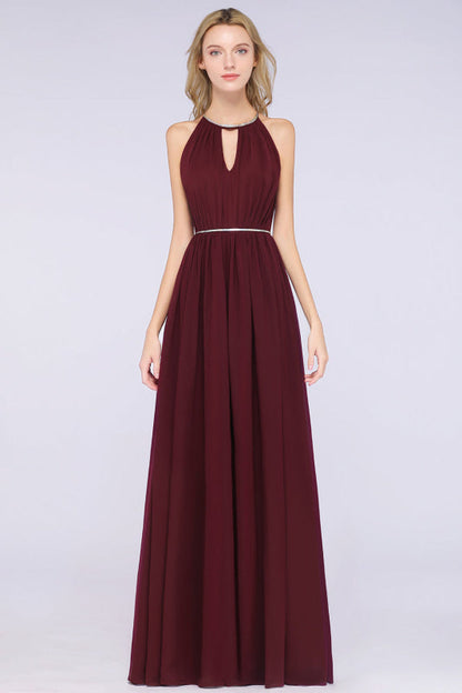 Halter Burgundy Bridesmaid Dress Long with Beadings
