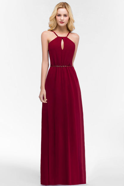 Halter Chiffon Burgundy A-line Wedding Guest Dress