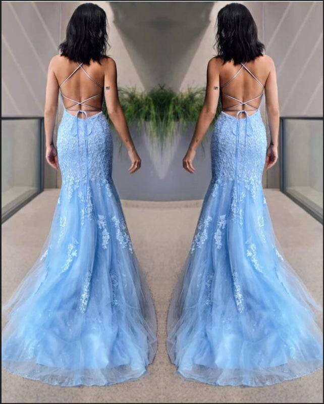 Halter Mermaid Prom Dress in Sky Blue