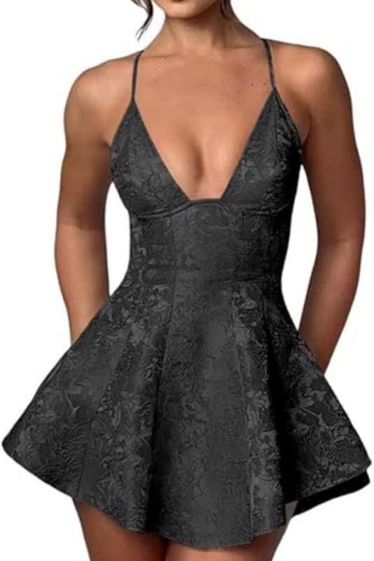 Halter Satin Mini Party Dress Ruffle Jacquard Homecoming Dress with Cross Straps