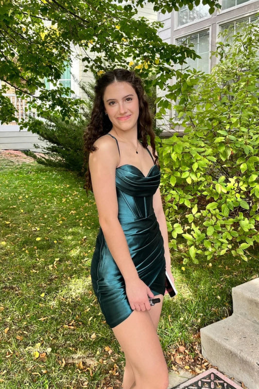 Halter Sweetheart Ruched Satin Short Homecoming Dresses