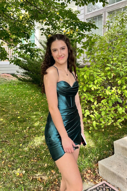Halter Sweetheart Ruched Satin Short Homecoming Dresses