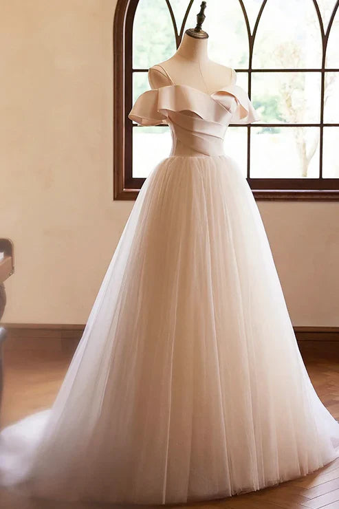 A-Line Sleeveless Backless Spaghetti Straps Floor Length Evening Dresses Prom Dress