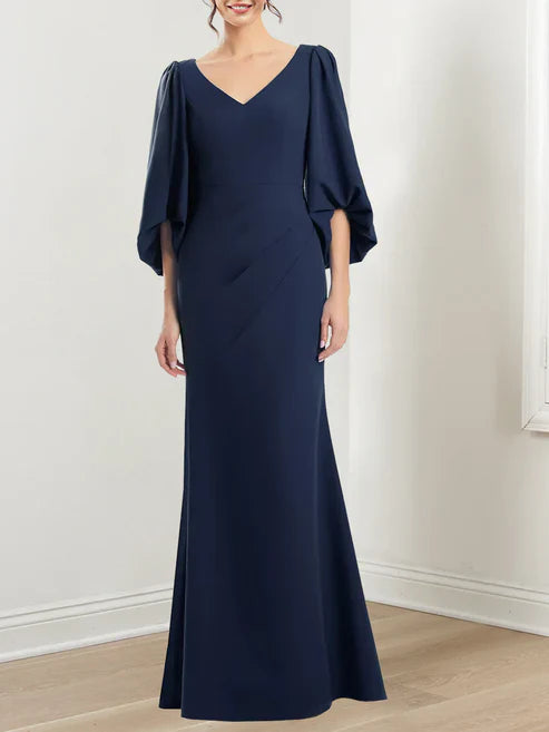 Mermaid V-Neck 3/4 Sleeves Mother Of The Bride Dresses Elegant Evening Dress