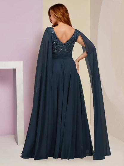 Plus Size Curve Mother of the Bride Dress Formal Party Elegant V Neck Floor Length Chiffon Lace Sleeveless with Pleats