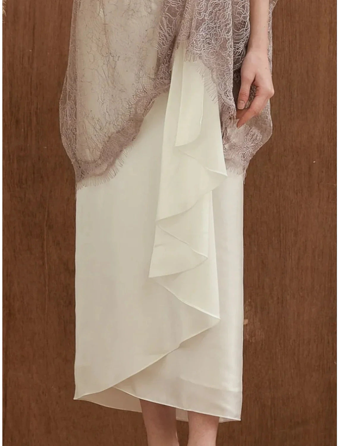 Aimishang Sheath / Column Mother of the Bride Dress Elegant Sweet Scoop Neck Ankle Length Satin Half Sleeve with Beading Ruffles