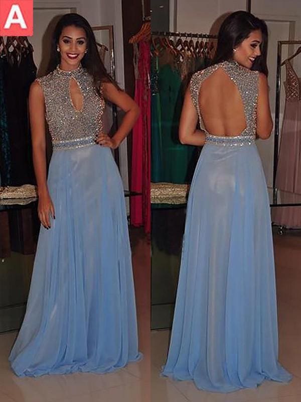 High Neck Sleeveless Beading Chiffon Formal Dresses