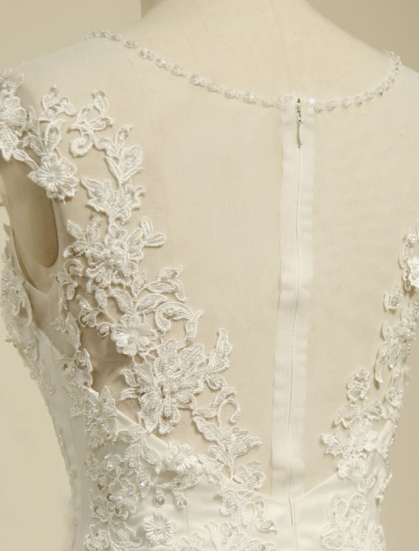 High Qulity Lace Mermaid Wedding Dress Illusion Chaple Train Ivory Beading Bridal Gown