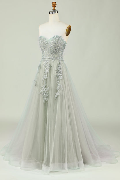 Sweetheart Beaded Light Green Long Prom Dress with Slit Front Off Shoulder Beautiful