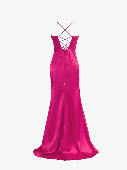 Spaghetti Straps Satin Mermaid Prom Dress with Slit