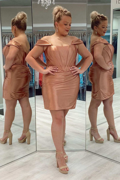 Neon Pink Ruched Mini Party Dress with Detachable Straps
