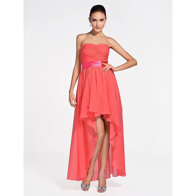 Ball Gown / A-Line Bridesmaid Dress Sweetheart Neckline / Strapless Sleeveless Lace Up Asymmetrical / Short / Mini Chiffon with Criss Cross / Ruched / Draping