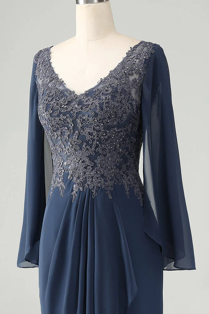 Mermaid V Neck Beaded Mother of Bride Dress with Appliques
