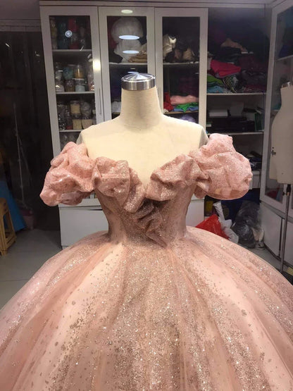 Champagne pink sweet shiny gorgeous elegant long ball gown evening dress princess adult ceremony ball gown gh3115