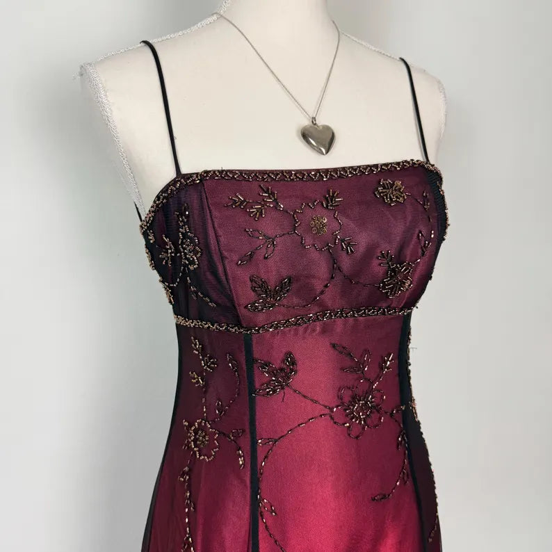 Burgundy Straps Exquisite Beaded Long Formal Dress Woman Party Dresses
