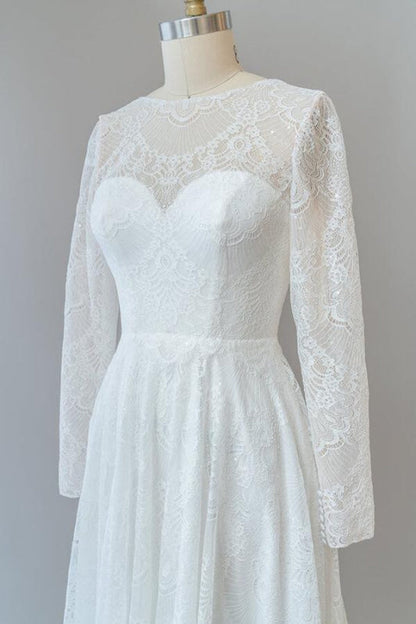 Illusion Long Sleeve Lace A-line Wedding Dress