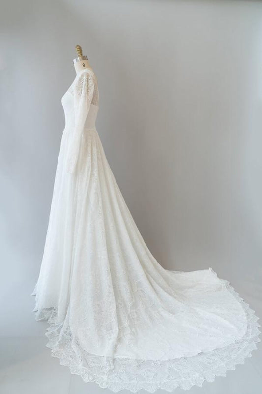 Illusion Long Sleeve Lace A-line Wedding Dress