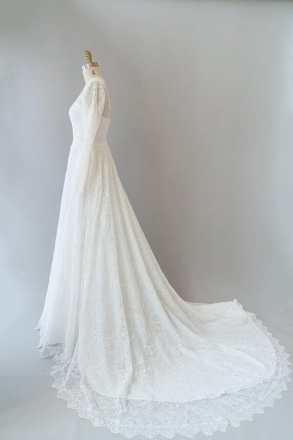 Illusion Long Sleeve Lace A-line Wedding Dress