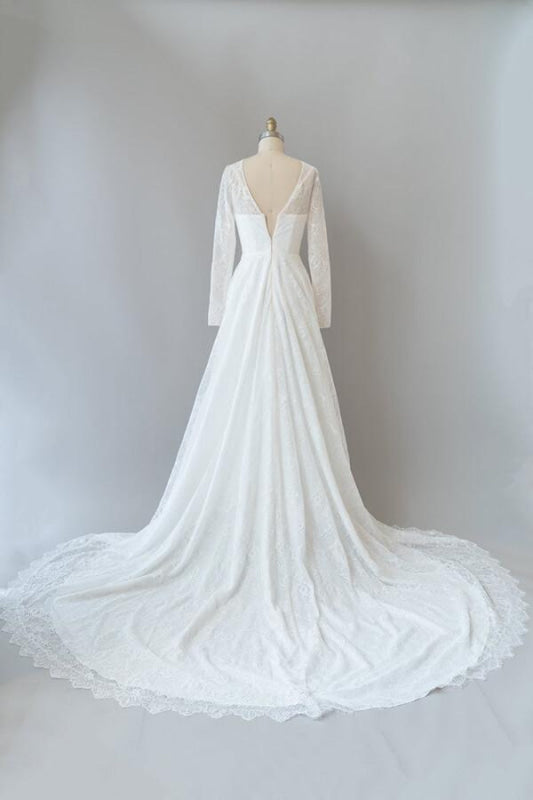 Illusion Long Sleeve Lace A-line Wedding Dress