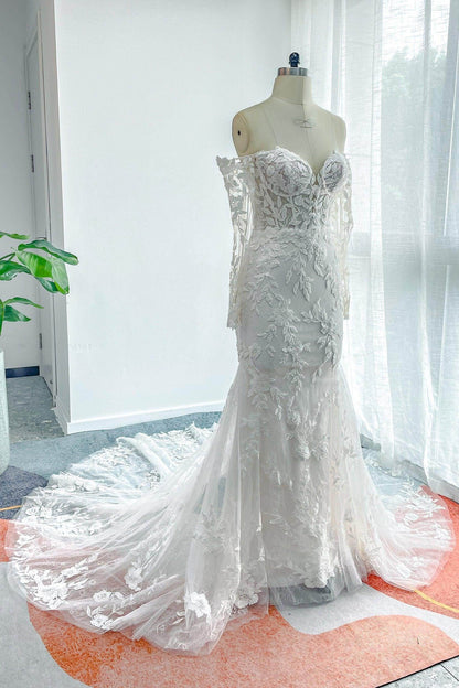 Trumpet-Mermaid Chapel Train Lace Tulle Wedding Dress CW3135