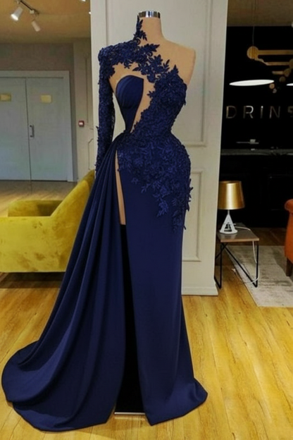 White Mermaid Evening Dress Front Split with Long Sleeves