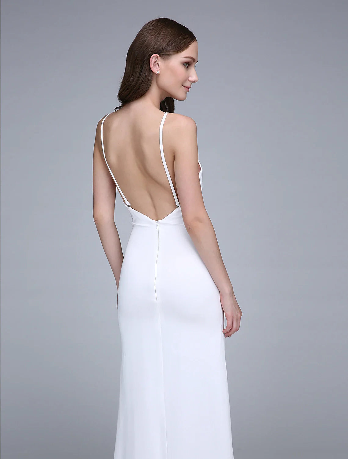 Sheath / Column Bridesmaid Dress Bateau Neck Sleeveless Open Back Ankle Length Chiffon / Jersey with Split Front