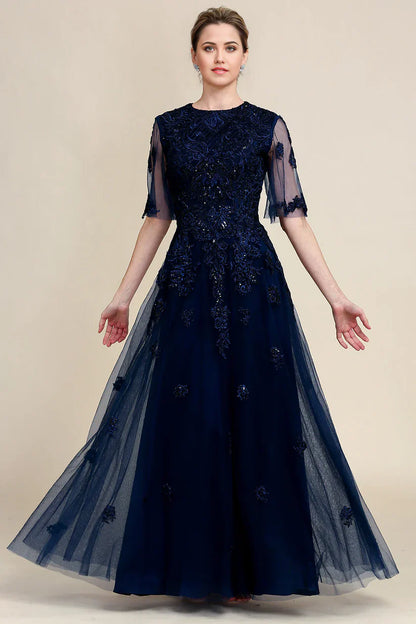 A-line Sparkly Beaded Mother of the Bride Dress with Lace