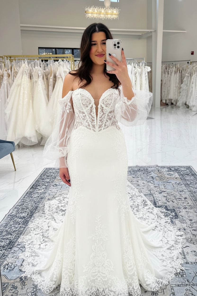 Beautiful Sweetheart Appliques Lace Mermaid Wedding Dresses