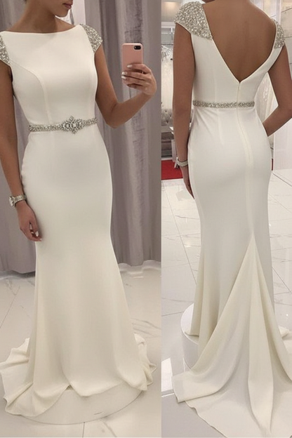 Navy Blue Sequined Fitted Cap Sleeve Mermaid Prom Dress Formal Gown