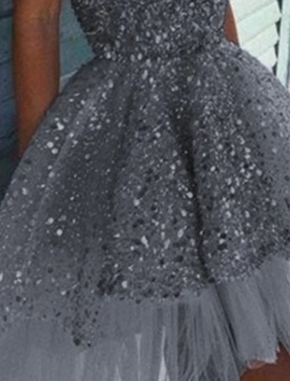 A-Line Homecoming Party Dress Sparkle & Shine Dress Holiday Graduation Short / Mini Sleeveless Strapless Tulle with Sequin Ruffles