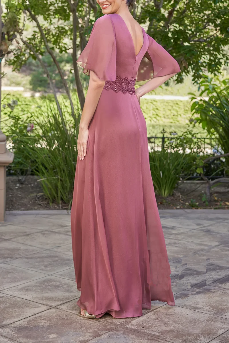 A-line V-neck short sleeved elegant oversized mother of the bride dress