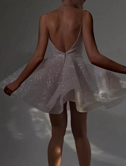 Ball Gown Homecoming Dresses Glittering Dress Graduation Cocktail Party Short / Mini Sleeveless Spaghetti Strap Tulle Backless with Glitter Sequin