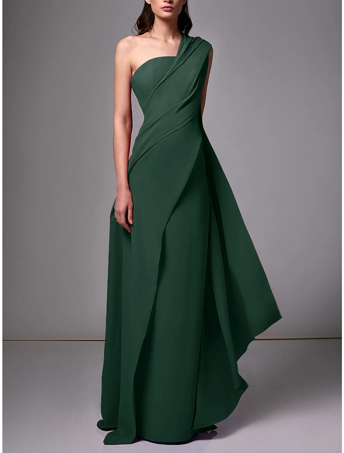 Sheath Evening Gown Red Green Dress Elegant Dress Formal Sweep / Brush Train Sleeveless One Shoulder Chiffon with Pleats Ruched
