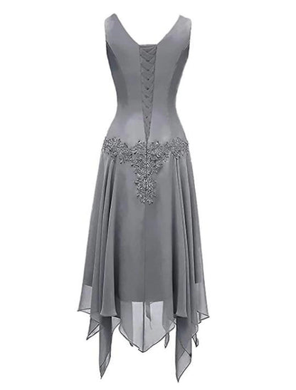 Two Piece A-Line Mother of the Bride Dress Wedding Guest Church Wrap Included V Neck Knee Length Chiffon 3/4 Length Sleeve with Pleats