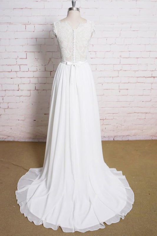 Lace Chiffon A-line Court Train Wedding Dress