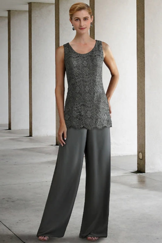 Lace Mother of the Bride Pant Suit | Chiffon 3 Piece Mother of the Bride Dresses