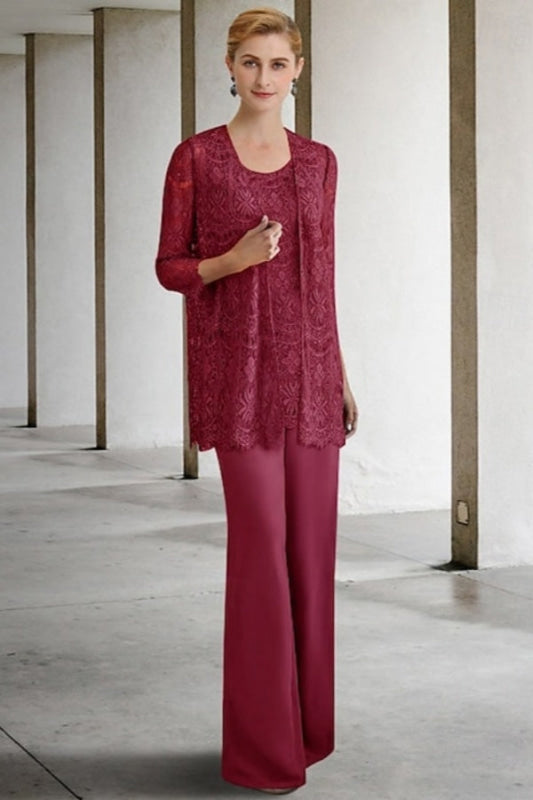 Lace Mother of the Bride Pant Suit | Chiffon 3 Piece Mother of the Bride Dresses